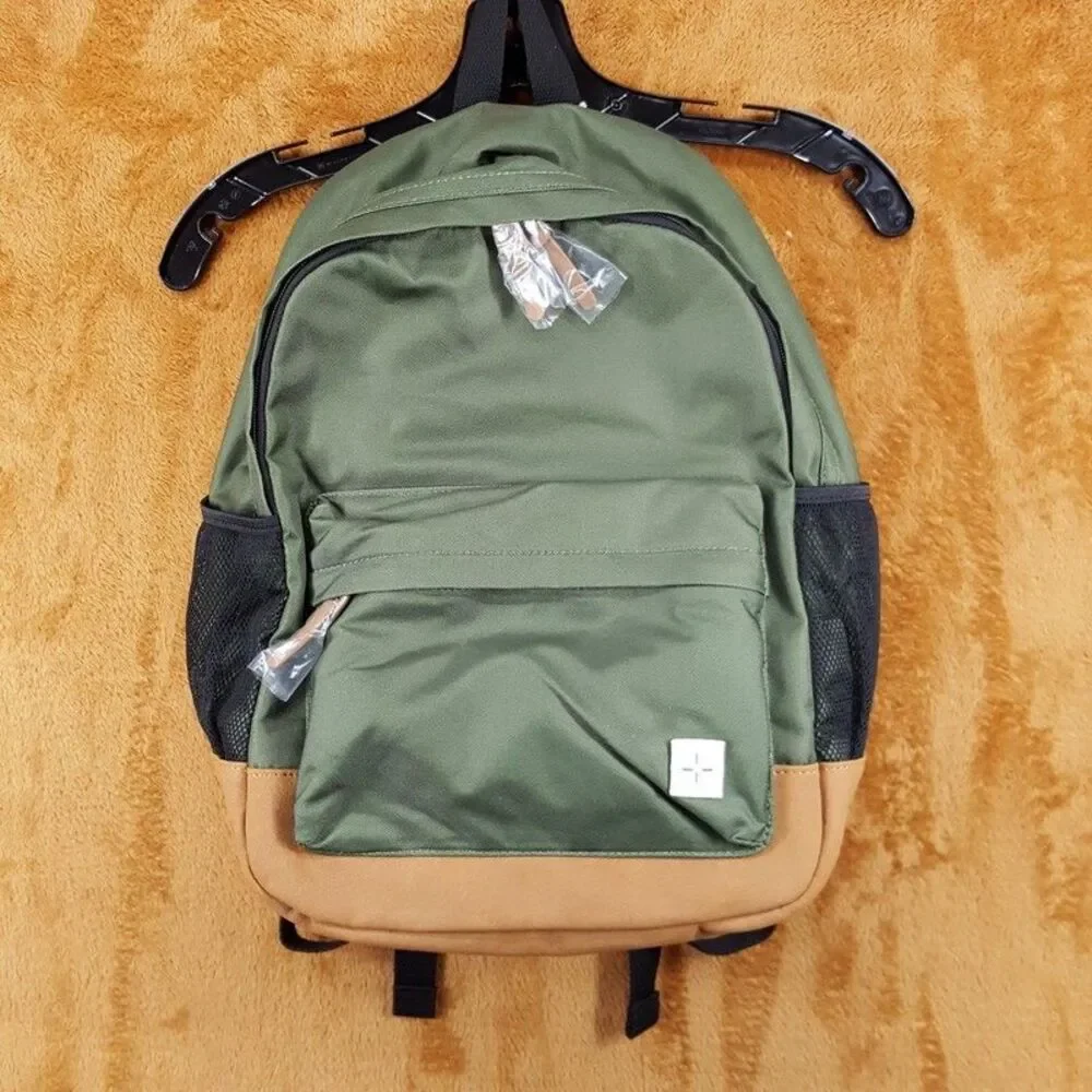 SUN + STONE Dark Green Backpack Canvas School Laptop Bookbag RILEY